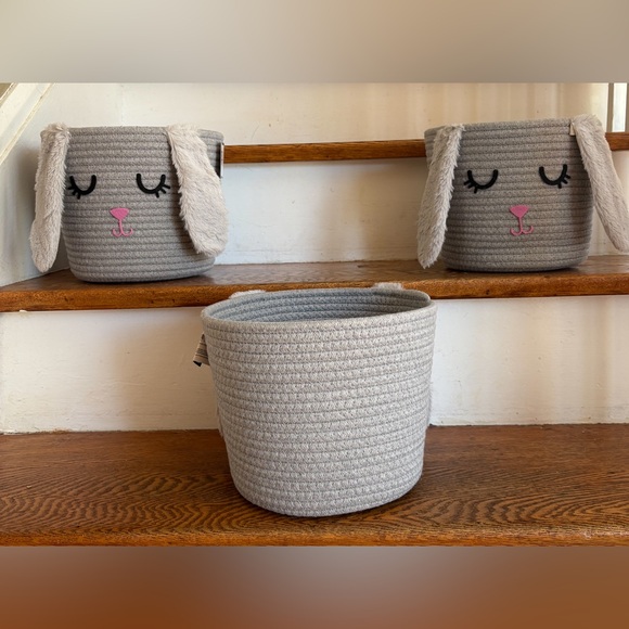 HD Designs 3‎ Pack Charming Gray Bunny Kids Storage Basket - Picture 3 of 5